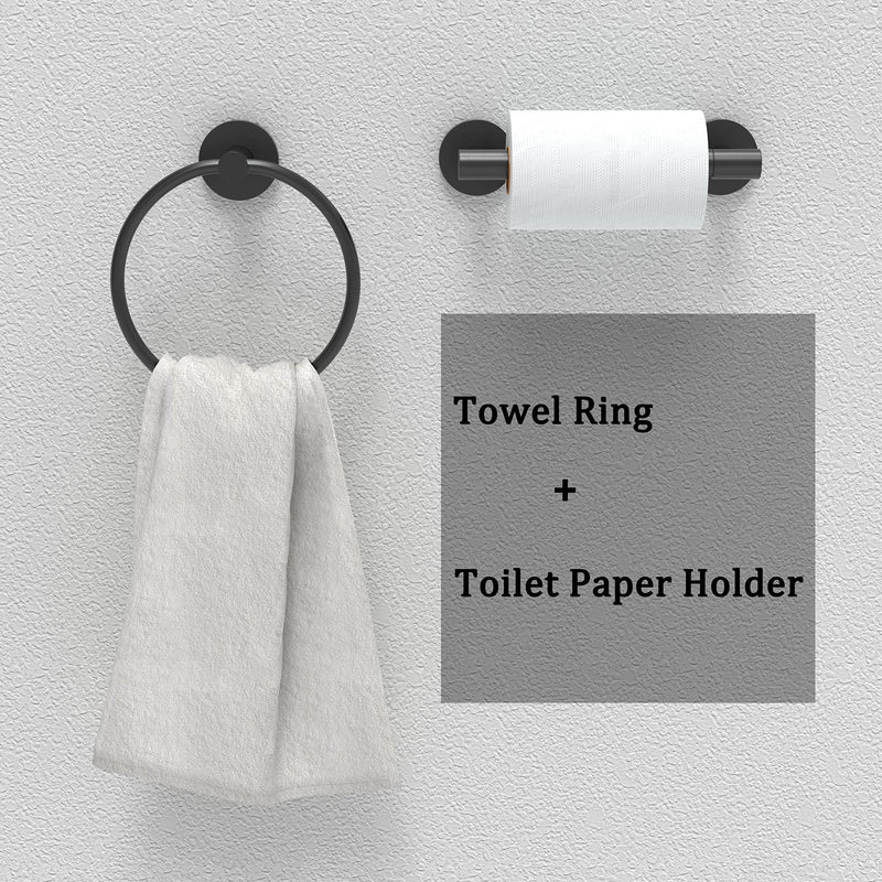 RARXTR Matte Black Toilet Paper Holder & Towel Ring SUS304 Stainless Steel 2pc Bathroom Hardware Set with Double Post Pivoting Toilet Paper Roll Holder Wall Mount & Bathroom Towel Holder Set 2-Piece