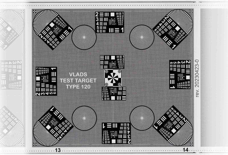 Type 120 Vlads Test Target and Focusing Aid for Film Scanning with DSLR/mirrorless. Digitize Slides & Negatives. Fully Utilize Your Lens Sharpness and Fidelity.