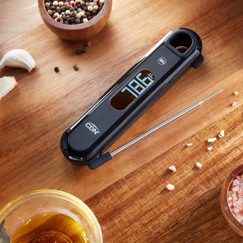 CDN DTF572 ProAccurate® Digital Thermometer - Folding Thermocouple Thermometer - Backlit Easy to Read Display - Stainless Steel Thin Tip Probe, Black Black - Standard Size