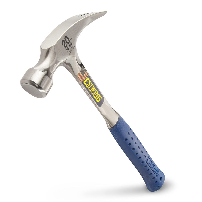 ESTWING Hammer - 20 oz USA Made Straight Rip Claw Hammer with Smooth Face & Shock Reduction Grip - E3-20S 20 oz (Ounces)