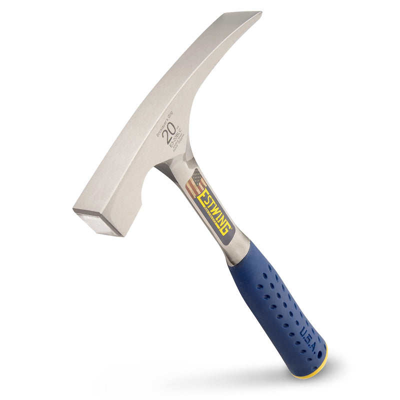 ESTWING Bricklayer's/Mason's Hammer - 20 oz USA Made Masonry Tool with Forged Steel Construction & Shock Reduction Grip - E3-20BLC 20 oz (Ounces)