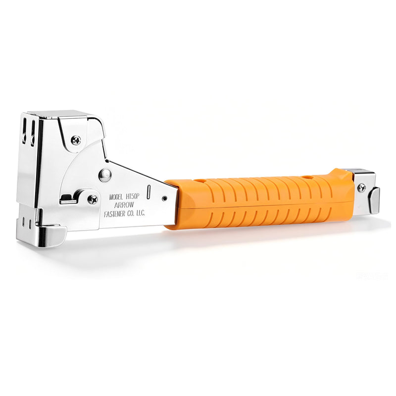 Arrow HT50 Heavy Duty Hammer Tacker, Chromed-Steel Manual Stapler with Sure-Grip Handle, Dual-Capacity Rear-Load Magazine, Fits 5/16”, 3/8", or 1/2" Staples (1-Pack)