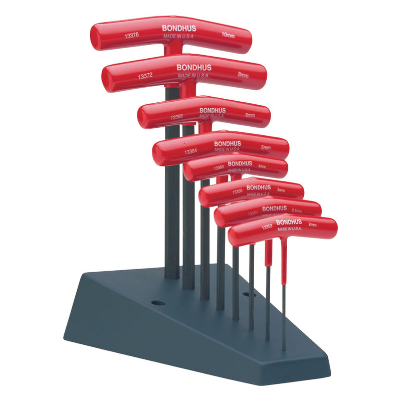 Bondhus 13389 Set of 8 Hex T-handles w/Stand, sizes 2-10mm, Multicolor, One Size