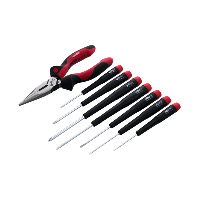 Wiha 26190 Slotted and Phillips Screwdriver Set Bonus Pack with Professional 6.3" Long Nose Pliers, 8 Piece