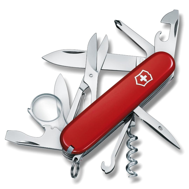 Victorinox Explorer Swiss Army Knife - 16 Function Pocket Tool - Red | Swiss Made Multi-Tool with Magnifying Glass, Phillips Screwdriver, Scissors, 2 Blades, and Can Opener - 91 mm Compact Size