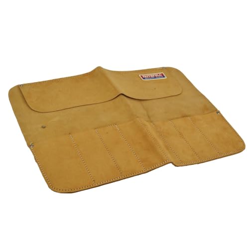  [AUSTRALIA] - Faithfull Suede Leather Chisel Roll - 8 Pocket, Water Resistant & Compact Tool Organizer - Tan