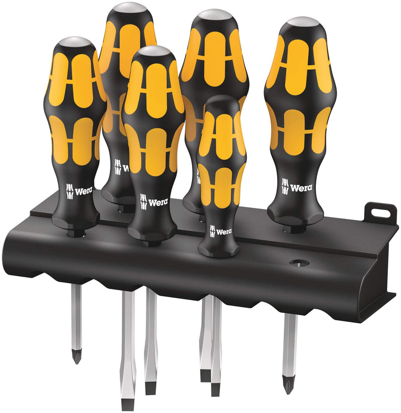 Wera 932/6 Kraftform Plus Screwdriver Set and Rack, 6-Pieces Solid Classic