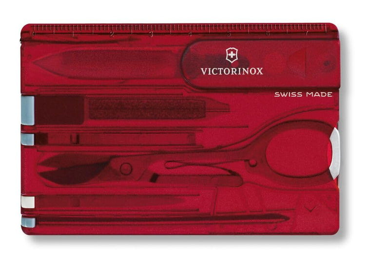 Victorinox Swiss Card Classic Swiss Army Knife, 10 Functions, Swiss Made Pocket Knife with Scissors and Pressurized Ballpoint Pen - Ruby | Multitool for wallet | multitool for purses | toolkit card