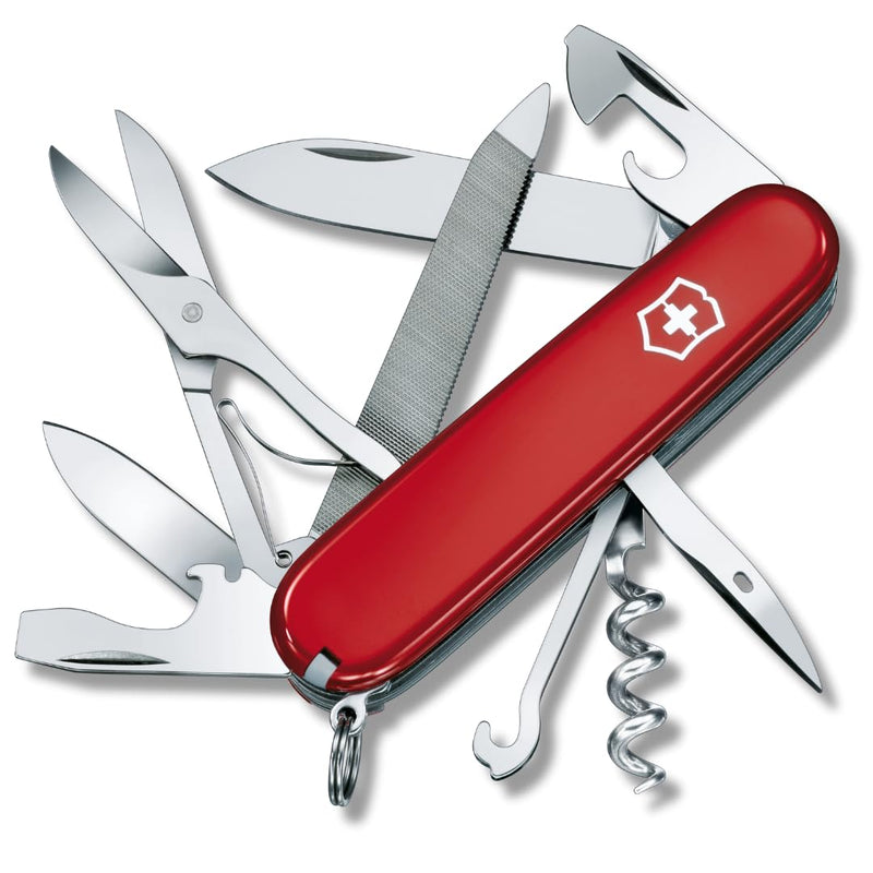 Victorinox Mountaineer Swiss Army Knife, 18 Function Pocket Knife,Red | light and compact tool Includes scissors and a nail file with metal saw