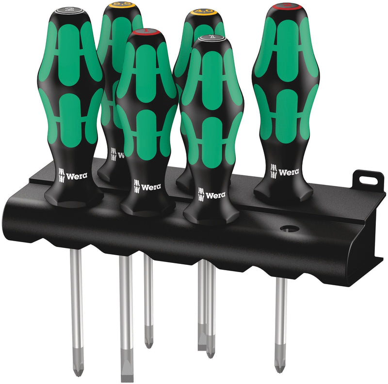 Wera 05105622001 335/350/355/6 Screwdriver set Kraftform Plus Lasertip and rack, 6 pieces Classic