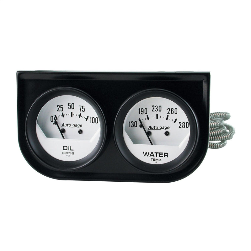 Auto Meter 2323 Autogage White Oil/Water Gauge with Black Console 2.3125 in.