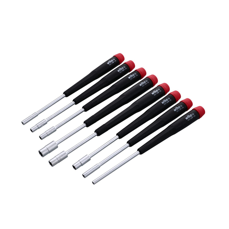 Wiha 26591 Precision Nut Driver Set, 8 Piece, Inch, Tapered Handle, Chrome-Plated Satin Finish Inch Set