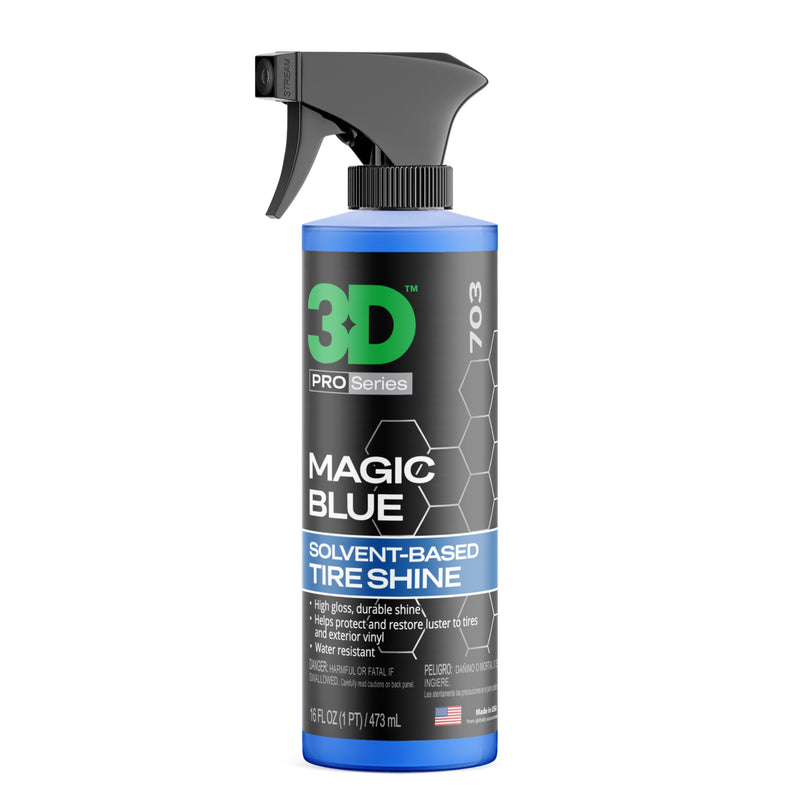 3D Magic Blue Tire Shine Spray - Water Resistant High Gloss Tire & Trim Dressing | Long Lasting Protection | No Sling, No Run Formula | Made in USA |16 oz 16oz.