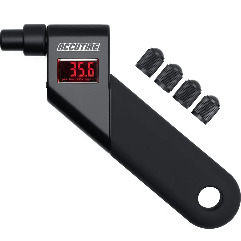 Accutire MS-4021B Digital Tire Pressure Gauge with 4 Valve Caps, 5-150psi (psi, bar, kPa, kg/cm2) 1-Pack Black