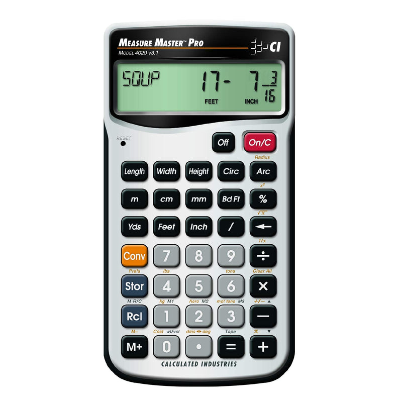 Calculated Industries 4020 Measure Master Pro Feet-Inch-Fraction and Metric Construction Math Calculator, Silver Pack of 1