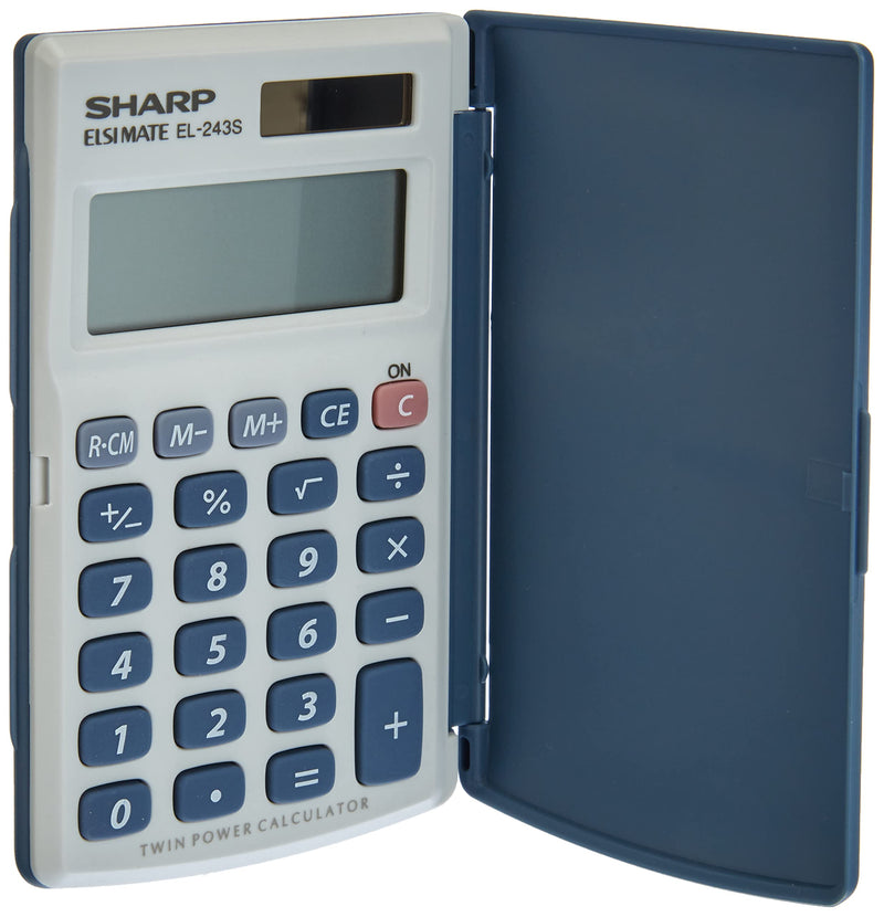 SHARP EL243S POCKET CALC SILV EL243S White with Blue case