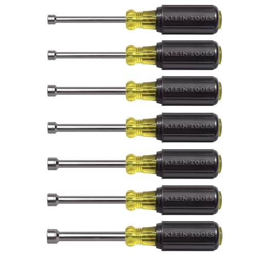 Klein Tools 65160 Tool Set, Made in USA, Metric Nut Driver Set Sizes 5, 5.5, 6, 7, 8, 9, and 10 mm, 3-Inch Chrome-Plate Hollow Shafts, 7-Piece WRENCH