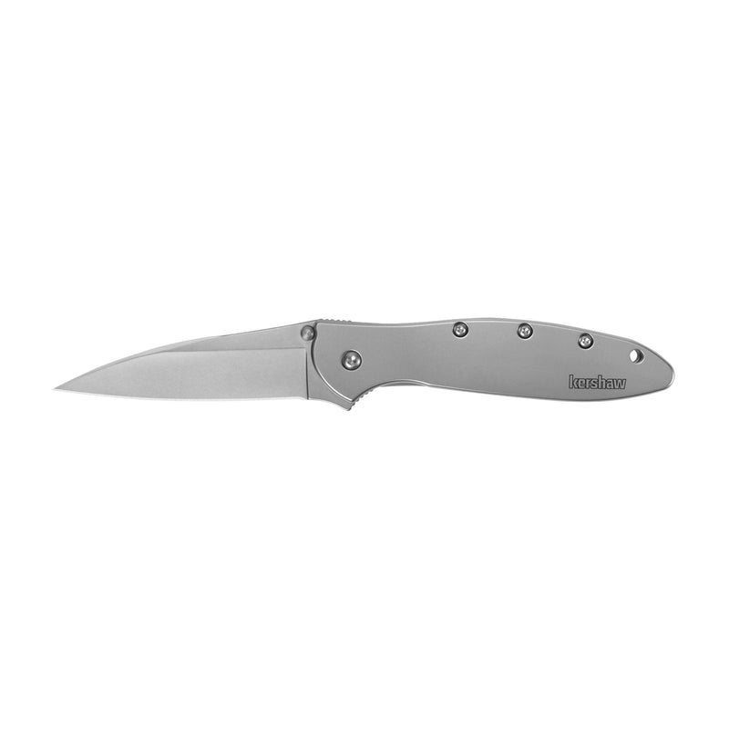 Kershaw Leek, BlackWash Pocket Knife (1660BLKW); 3 Sandvik 14C28N Steel Blade, 410 Stainless Steel Handle, BlackWash Finish, SpeedSafe Assisted Open, Frame and Tip Locks, Reversible Pocketclip; 3 OZ Silver