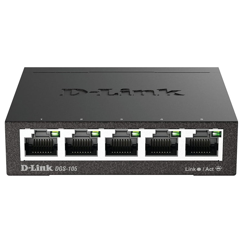 D-Link Ethernet Switch, 5 Port Gigabit Unmanaged Metal Desktop Plug and Play Compact (DGS-105),Black 5-Port Switch
