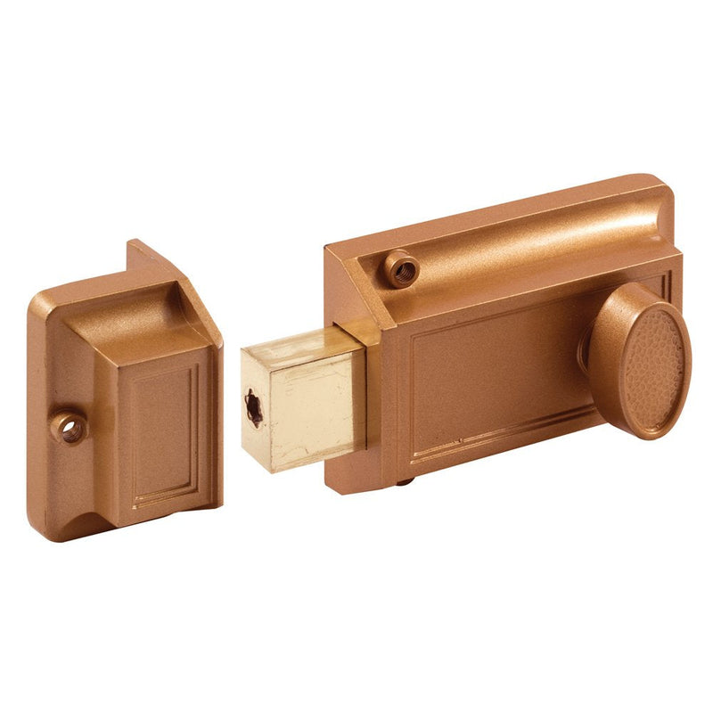 Prime-Line U 9956 Single Cylinder Rim Deadlatch, Diecast, Brass, Night Lock, 2 Keys | Diecast