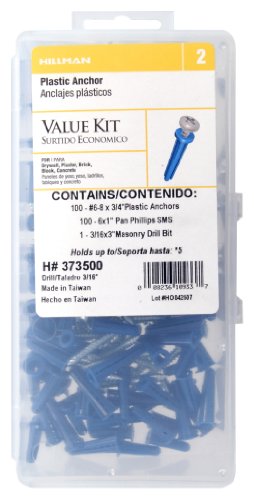 Hillman Blue Conical Plastic Anchor with Pan Phillips Screws Kit #6-8 x 3/4 Inch"- 201 Pack 373500