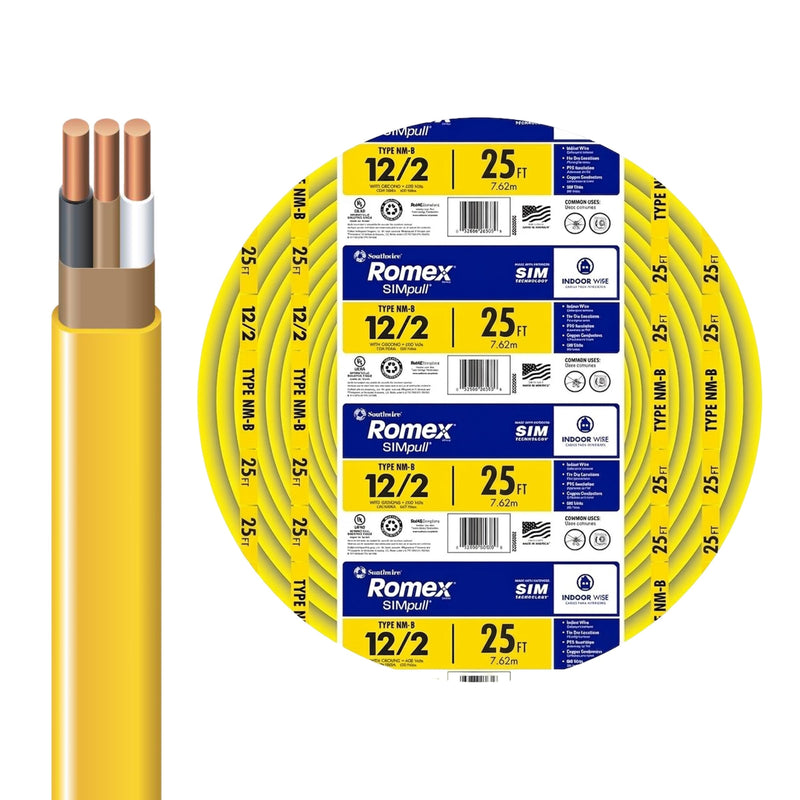 Southwire Romex SIMpull™ 25 ft. 12/2 Solid CU NM-B W/G Wire, 28828221