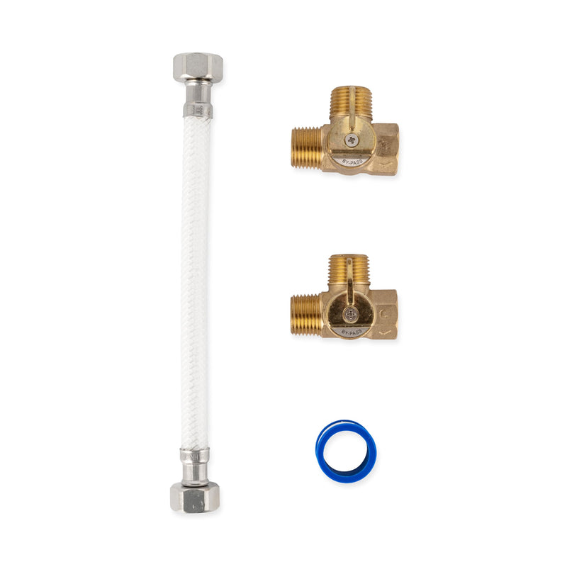 Camco Camper/RV Water Heater By-Pass Kit - Designed to By-Pass Camper Water Heater During RV Winterizing - Features 8-Inch Nylon Reinforced Hose with 2 Brass Valves (35953) 8 " By-Pass Kit