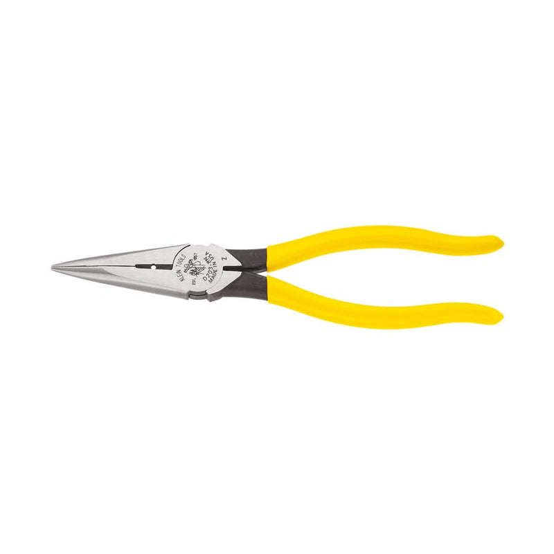 Klein Tools D203-8N Needle Nose Pliers and Wire Stripper, Long Nose Side Cutters with Wire Striping Hole, Heavy Duty Alligator Pliers, 8-Inch Side Cutting/Wire Stripping