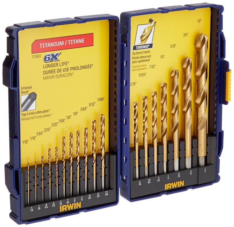 Irwin Tools 18-Piece Titanium Nitride Coated Turbomax Drill Bit Set with Pro Storage Case 18pc