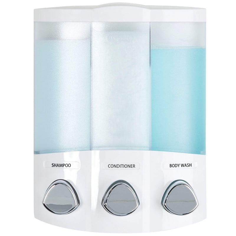 Better Living Products, White 76354 Euro Series TRIO 3-Chamber Soap and Shower Dispenser