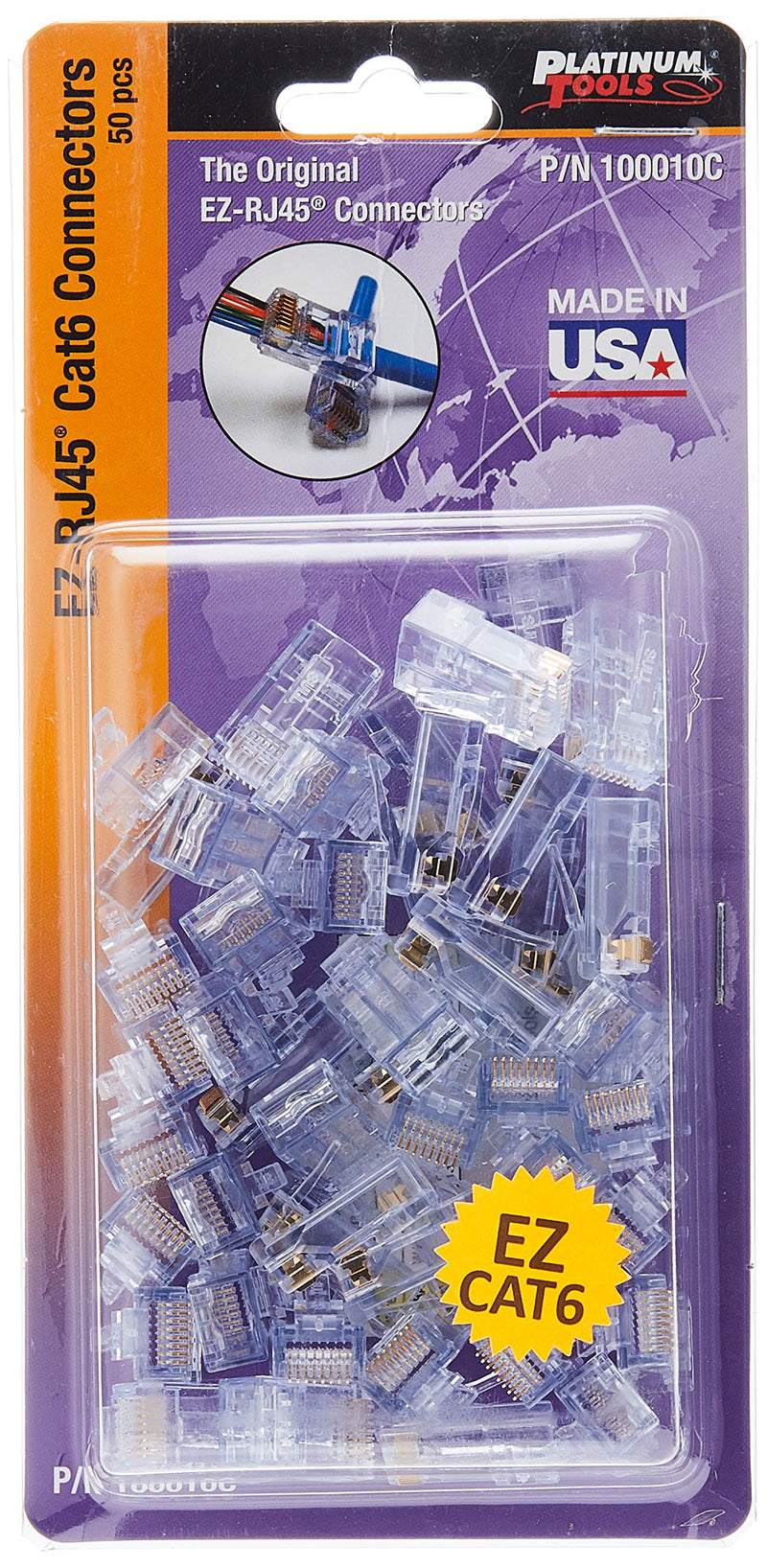  [AUSTRALIA] - Platinum Tools 100010C EZ-RJ45 Cat 6+ Connectors, Clamshell, 50-Pieces, RED