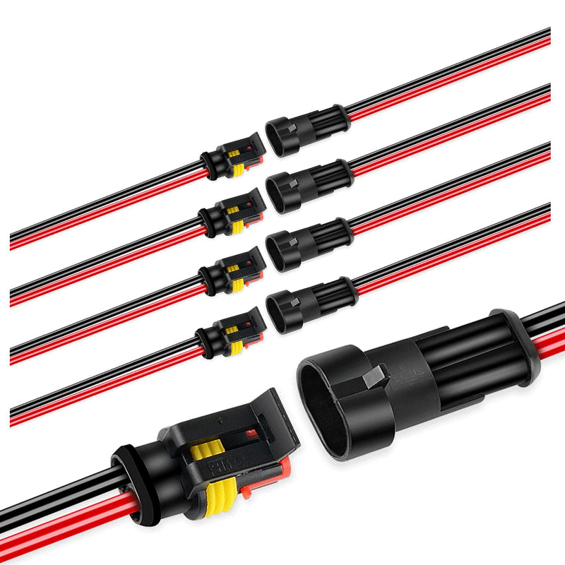 Nilight GA0007 1 2Pin Way 16AWG Waterproof Wire 1.5mm Series Terminal Connector-5 Pack 2Pin Wire Harness 5Sets