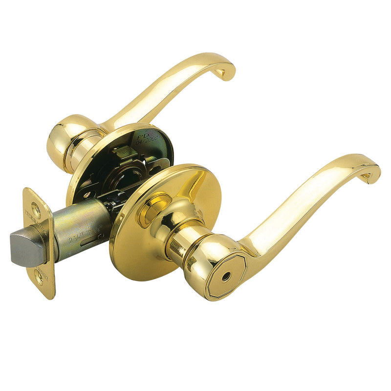 Design House Scroll Privacy Door Lever for Bedroom & Bathroom Doors, Polished Brass Interior Door Handle, Reversible Traditional Lever, Push Button Lock, Fits Standard Residential Doors, 783043