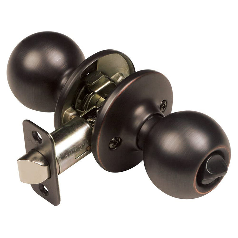Design House Ball Privacy Door Knob for Bed & Bath Doors, Oil Rubbed Bronze Finish, Locking Interior Door Knob, Reversible Left or Right Hand, Adjustable Latch, ANSI Grade 3 Certified, Model 791590