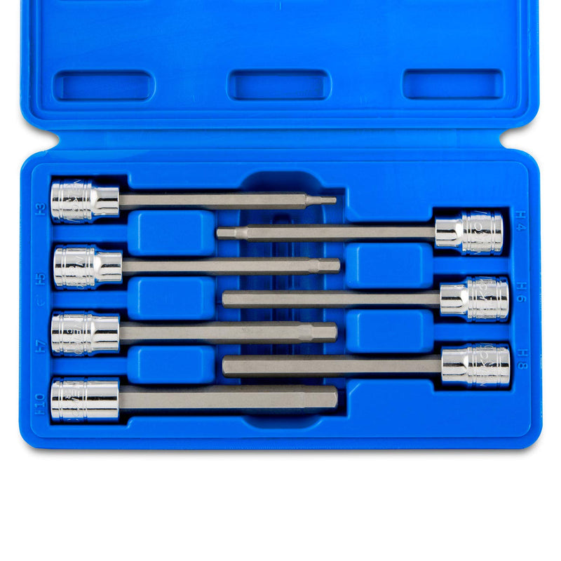 Neiko 10076A 3/8-Inch Drive Extra Long Allen Hex Bit Socket Set, Metric, 3 mm - 10 mm | S2 and Cr-V Steel, 7-Piece Set 7 Piece