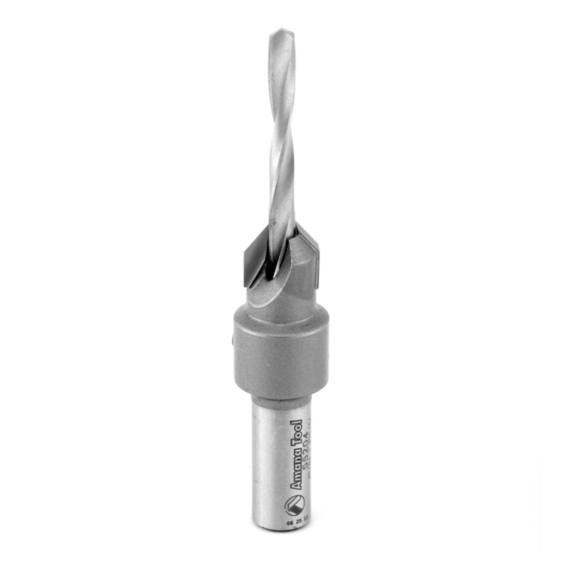 Amana Tool Carbide Tipped Countersink Drill Bit, 55204, 6 Screw, 25/64 Dia x 9/64 Drill Dia x 5/16 Round Shank
