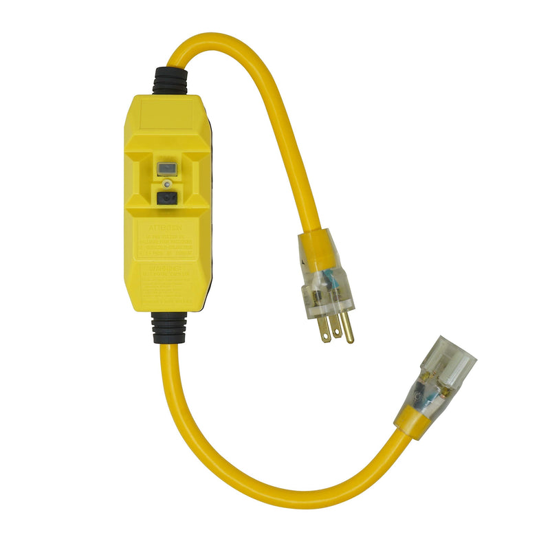 Southwire Yellow Jacket Heavy Duty Extension Cord with In-Line GFCI - 2 Ft - 12 Gauge - 3 Conductor - 15 AMP - Lighted End - 1 Outlet - SJTW - Yellow - 2817