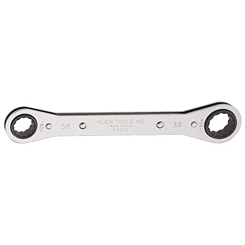 Klein Tools 68204 Ratcheting Box Wrench, Made in USA, 5/8-Inch x 3/4-Inch with Reverse Ratcheting and Chrome Plated Finish
