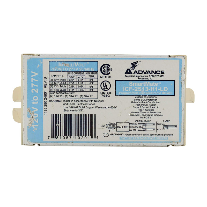Advance SmartMate ICF-2S13-H1-LD - (2) Lamp Fluorescent Ballast - 10 Watt CFL - 120/277 Volt - Programmed Start - 1.0 Ballast Factor