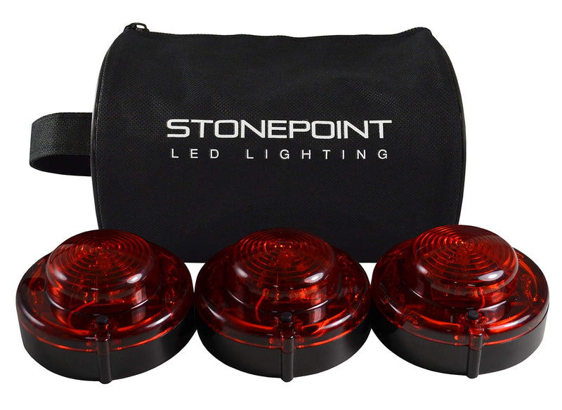Emergency LED Road Flare Kit Set of 3 LED Bright Roadside Beacons with Magnetic Base Flashing or Steady Red Lights Includes Storage Bag