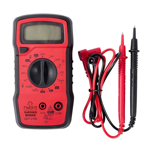 nVent GARDNER BENDER GDT-3190 Digital Multimeter, 4-Function, 16-Range Red with Black Rubber Boot Manual 4 Function / 14 Range