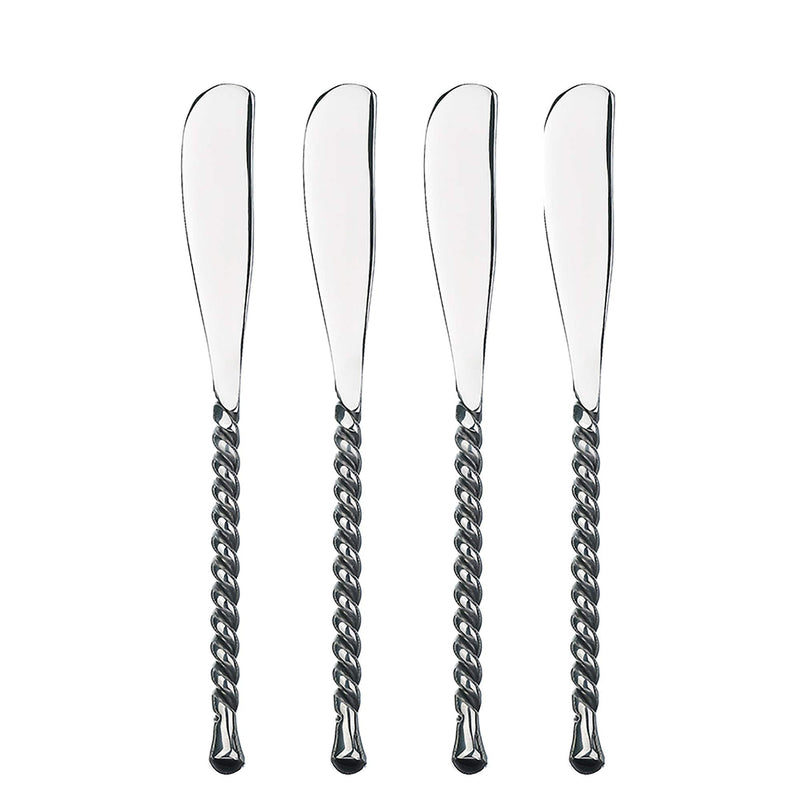 Gourmet Settings - 4-Piece Spreader Knife Set - Silver Tear Collection - Polished/Matte Stainless Steel Spreaders - Cheese and Butter Spreading Knives (34-103) 4pc Spreaders