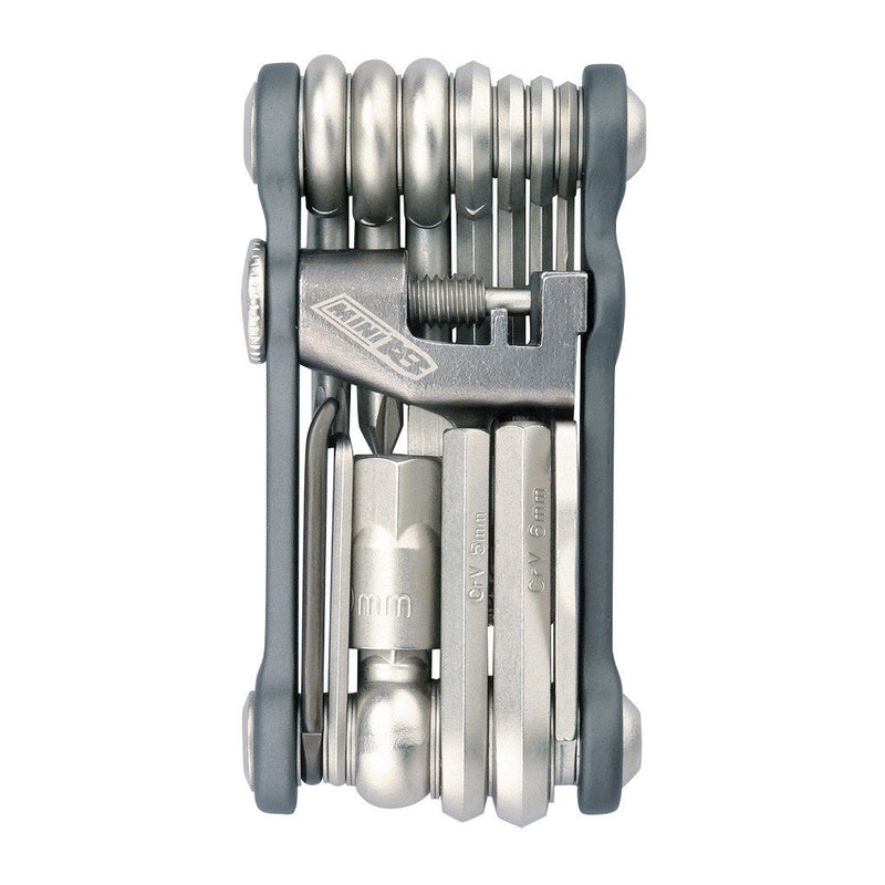 Topeak Mini 18+ Multi-Tool – Lightweight 20-Function Compact Bicycle Repair Kit with Chain Tool, Tire Levers, Spoke Wrenches, and Neoprene Carry Case 3.2” x 1.7” x 0.8” Silver, Grey, Black
