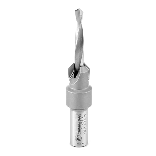 Amana Tool Carbide Tipped Countersink Drill Bit, 55210, 10 Screw, 7/16 Dia x 3/16 Drill Dia x 3/8 Round Shank