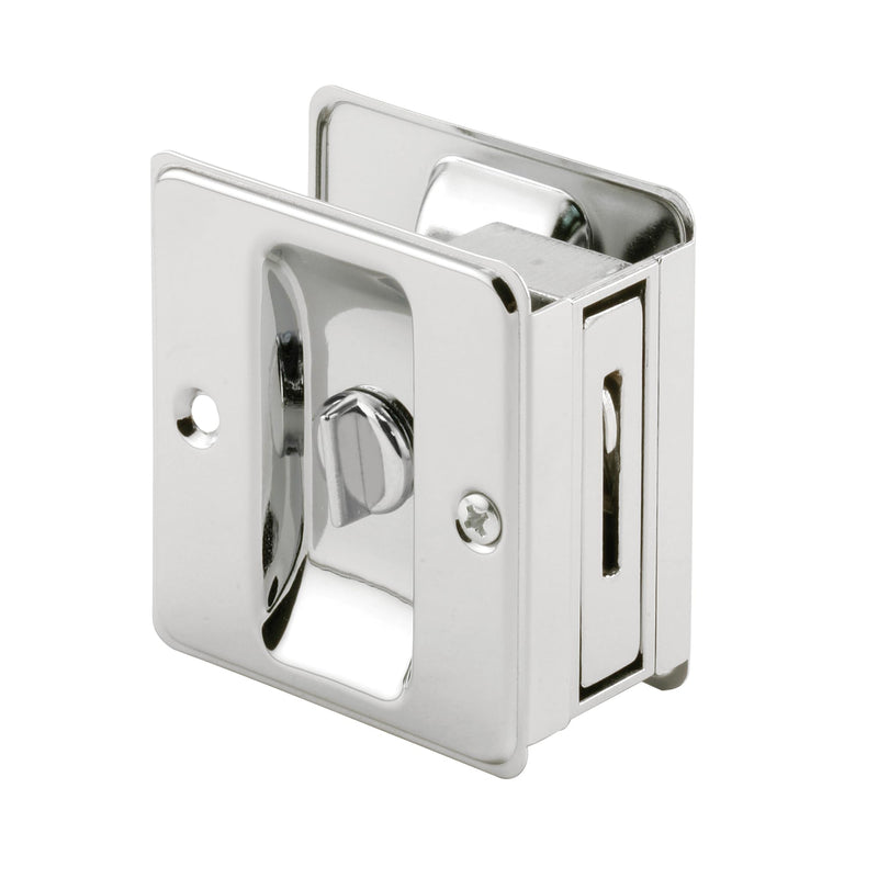 Prime-Line N 6773 Pocket Door Privacy Lock with Pull, Chrome | Single Pack, Replace Old or Damaged Locks, Quick and Easy Installation
