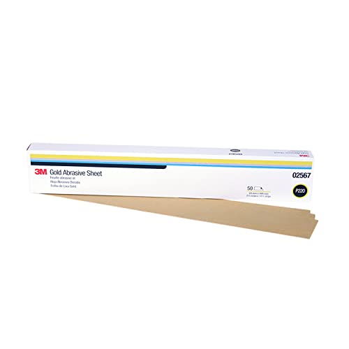 3M Gold Abrasive Sheet 216U, P220 Grade, 2-3/4 in x 17-1/2 in, 50 Sheets 16.5in x 1.25in
