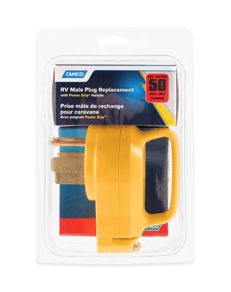 Camco Power Grip Camper/RV Replacement Plug - Attach 50 Amp Plug to Existing RV Extension Cord - Features 50 Amp RV Plug (NEMA 14-50P) & Ergonomic Designed Handle - Rated 125-250V/12,500W (55255)