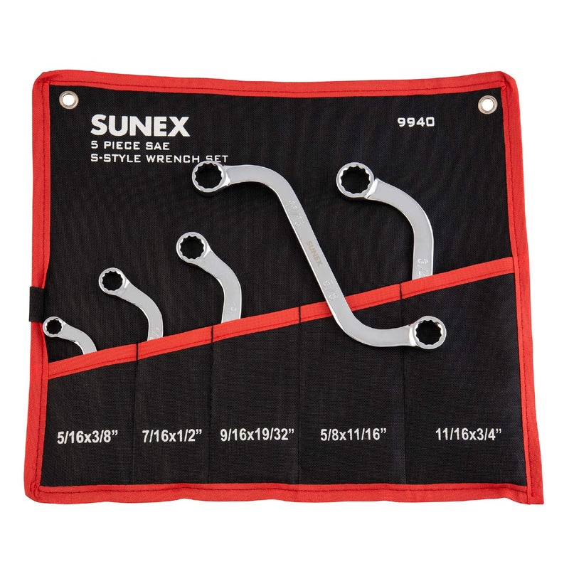 SUNEX TOOLS 9940 SAE S-Style Wrench Set, 5/16 x 3/8-Inch - 11/16 x 3/4-Inch, Alloy Steel, 5-Piece