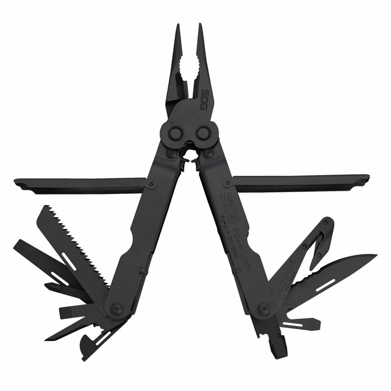 SOG Powerlock V-Cutter- Multi-Tool Pocket Utility Tool Set with 18 Specialty Tools for Heavy-Duty Field Use and Nylon Carrying Pouch (B63N-CP) One Size PowerLock w/ V-Cutter - Black Oxide Finished