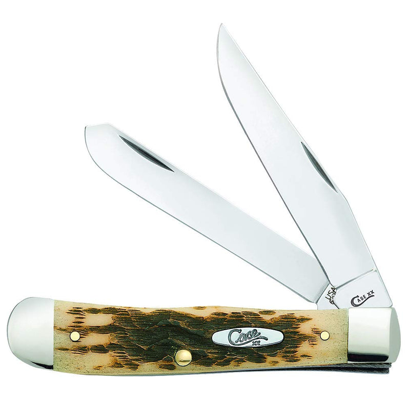 Case XX WR Pocket Knife Trapper With Genuine Bone Handle, Carbon Steel Blade(s), Length Closed: 4 1/8 Inches (Amber Bone) Amber Bone